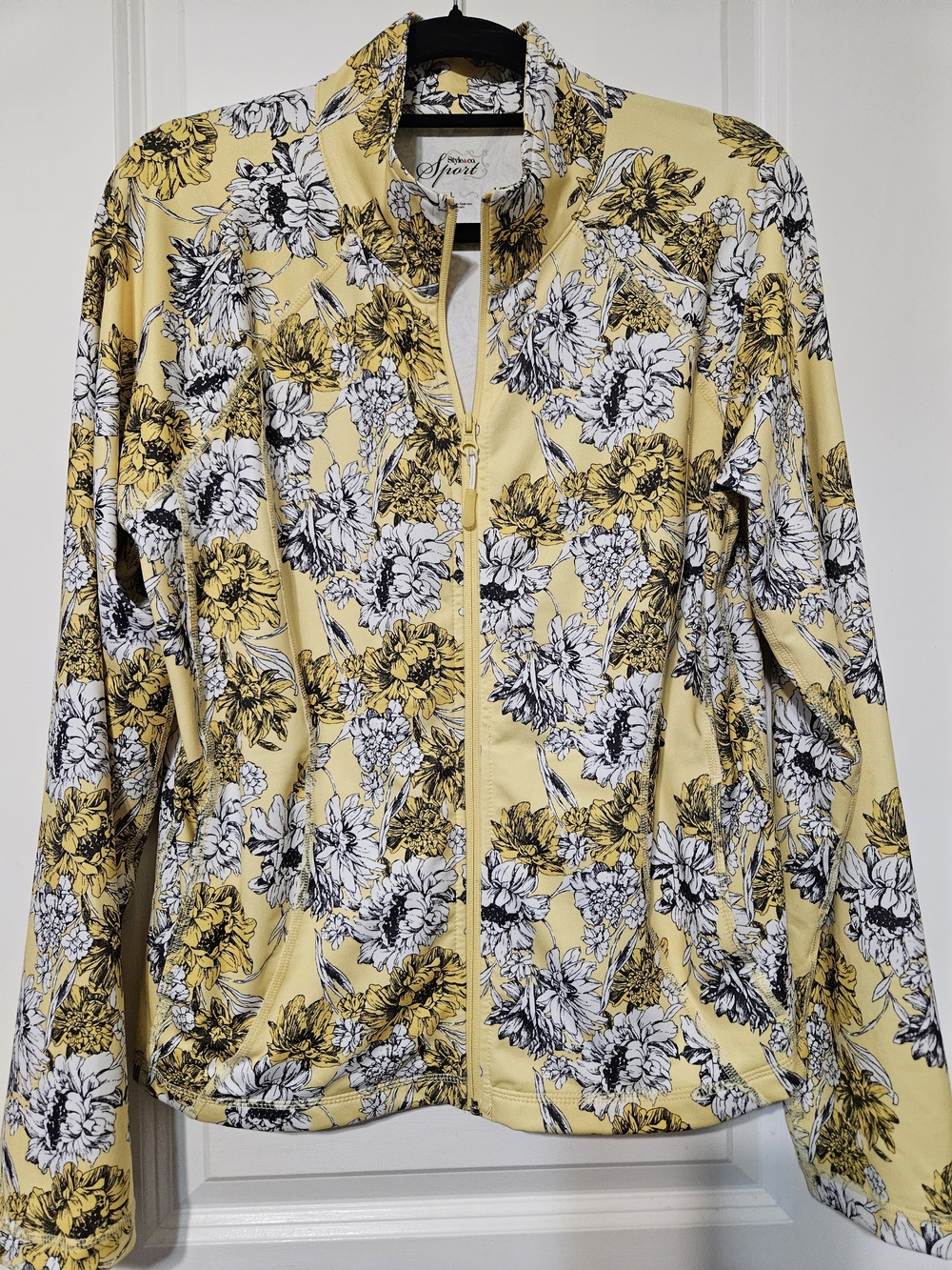 Style & Co. Yellow Black & White Floral Utility Jacket